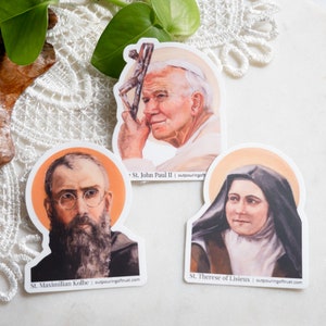 Adesivo Santo Cattolico - Santa Teresa di Lisieux, San Massimiliano Kolbe, San Giovanni Paolo II - adesivo in vinile - regalo d'arte cattolica