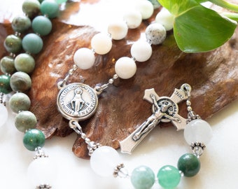 Queen of All Saints Rosary - Catholic gift for him or her - ombre green gemstone rosary durable flexible wire - First Communion Confirmation