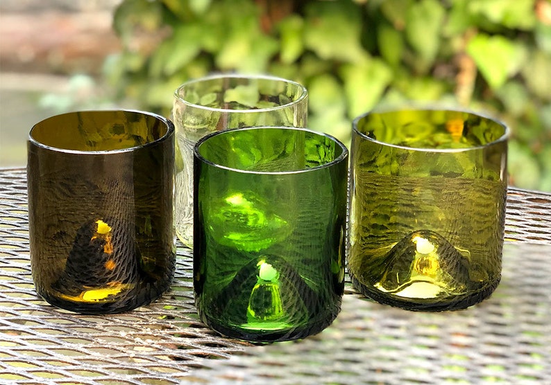 Set of 4 Recycled Wine Bottle Glasses Assorted Colors Etsy