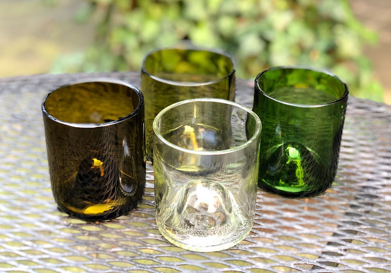 Set of 4 Recycled Wine Bottle Glasses Assorted Colors Etsy