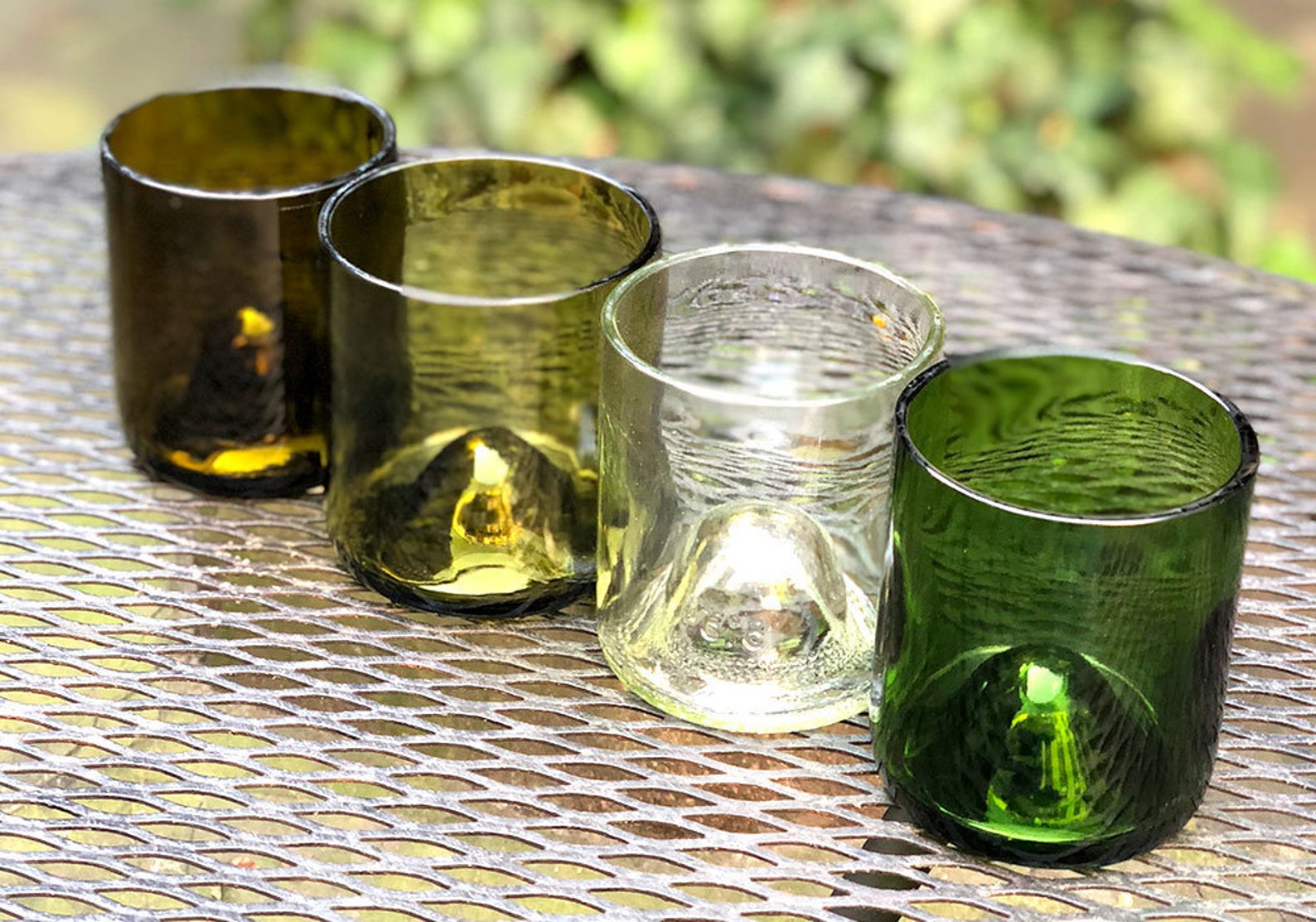 Set of 4 Recycled Wine Bottle Glasses Assorted Colors Etsy