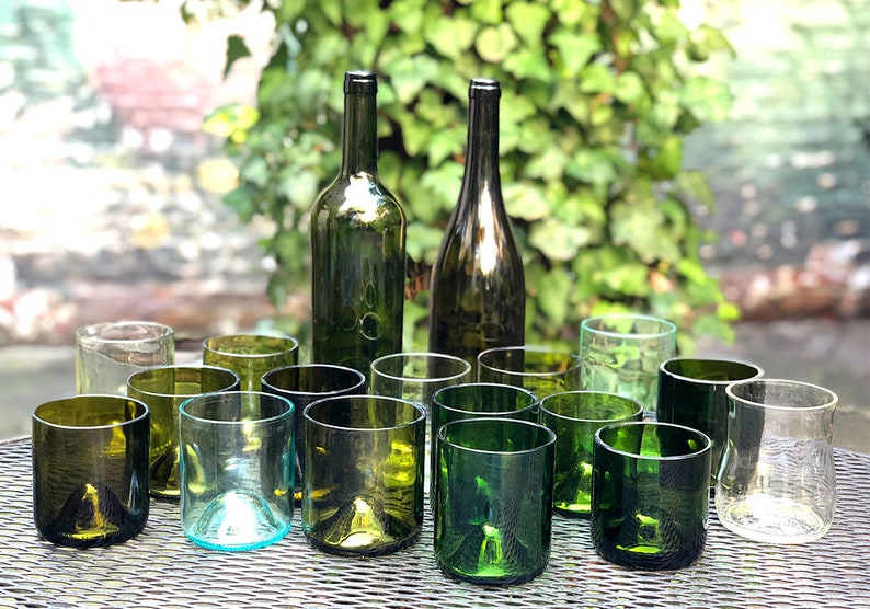 Set of 4 Recycled Wine Bottle Glasses Assorted Colors Etsy
