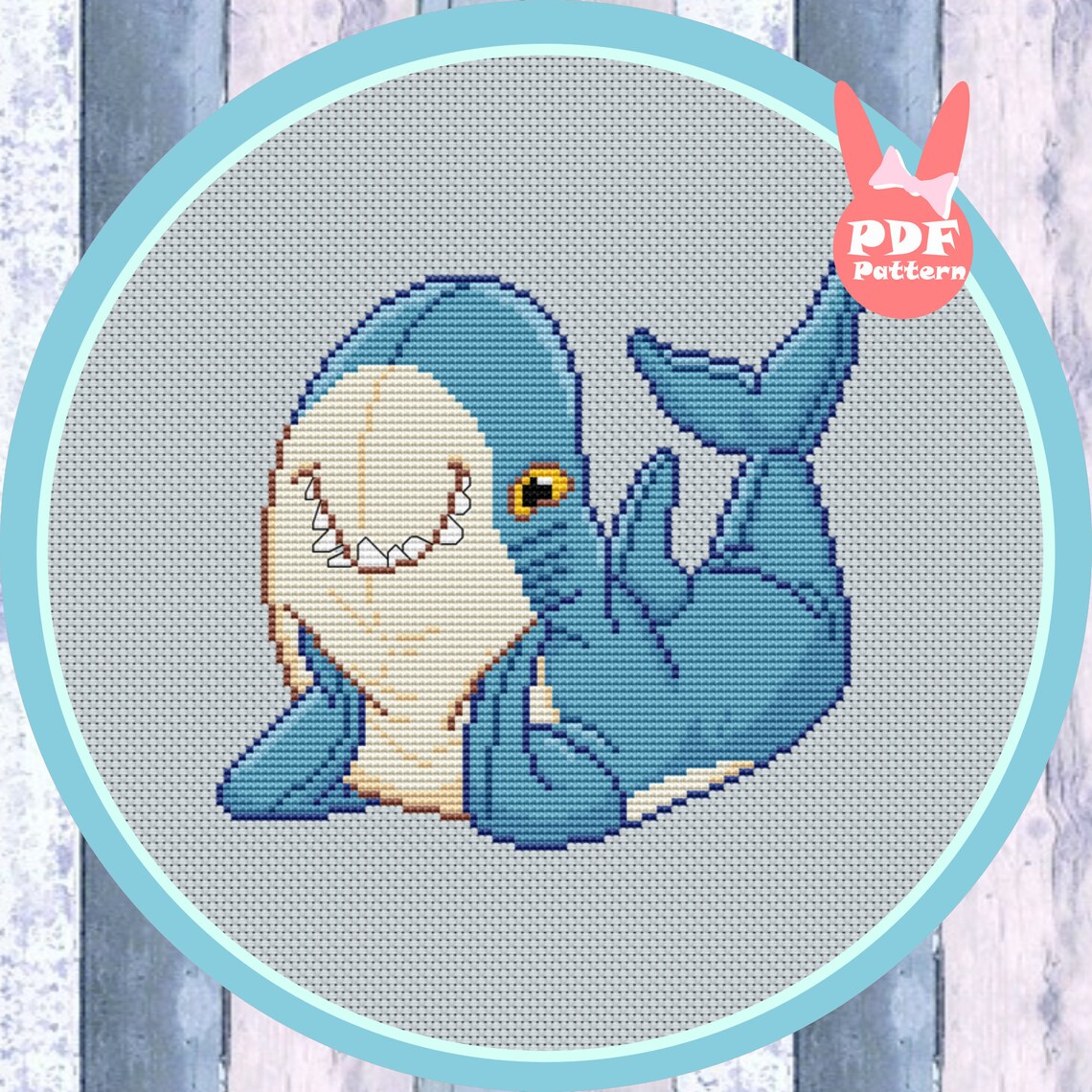 Shark Cross Stitch Pattern Happy Srark Cross Stitch Kawaii | Etsy