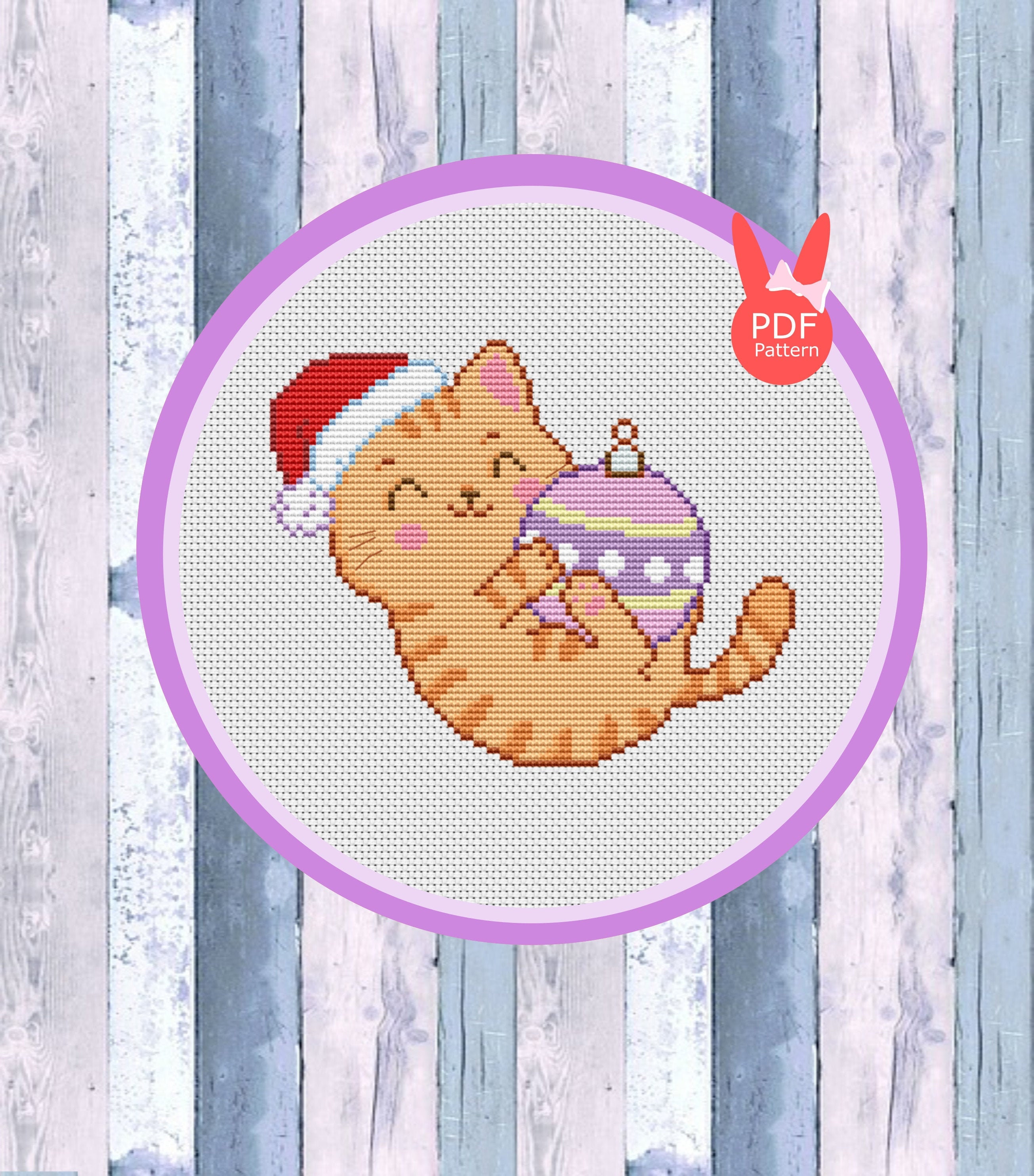 Christmas Cat cross stitch pattern holiday decor Merry Etsy