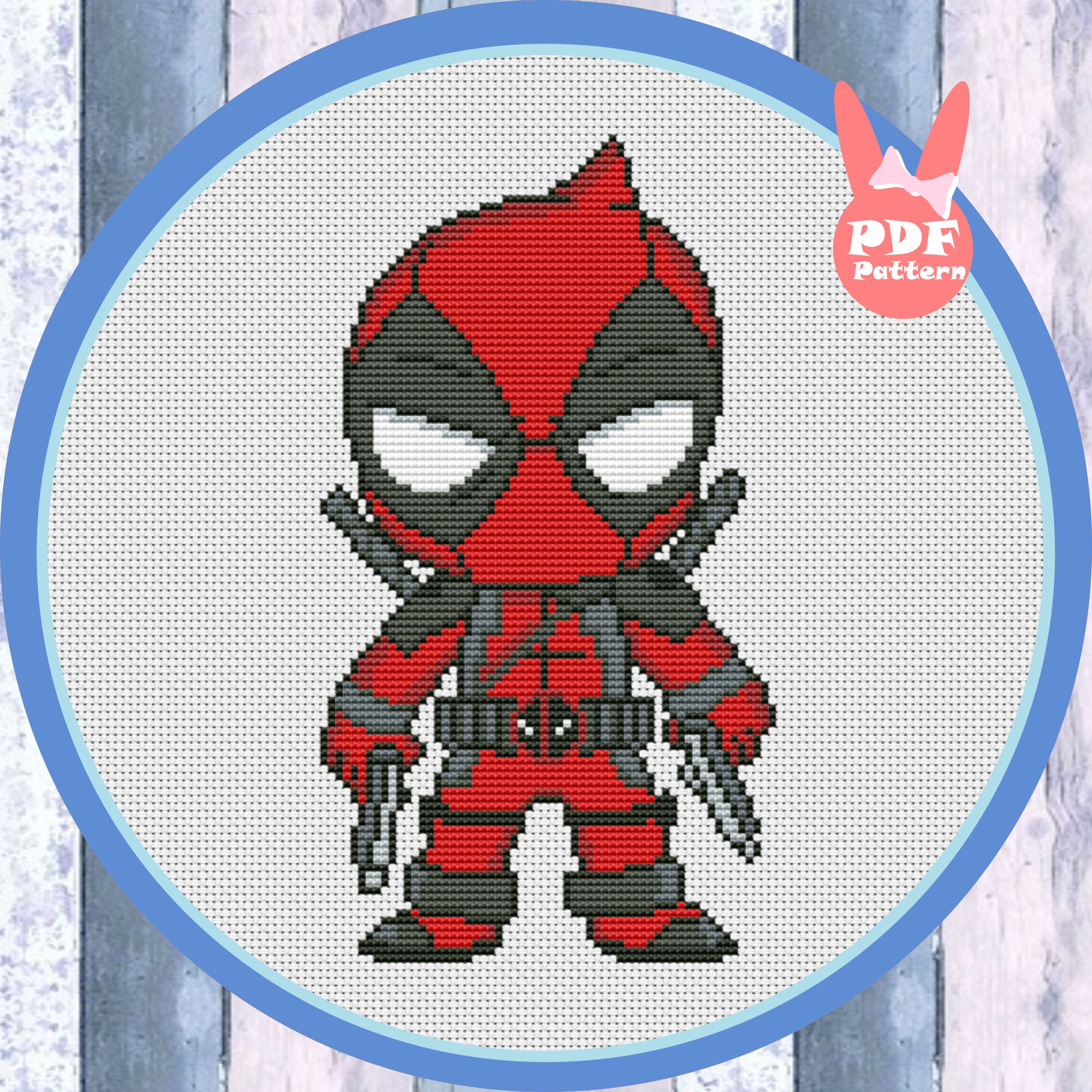 Deadpool cross stitch pattern comics cross stitch marvel Etsy