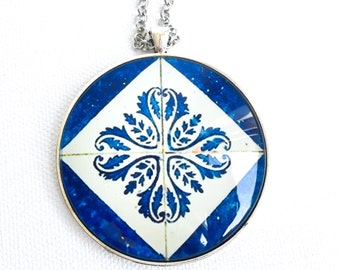 Portugal Tile NECKLACE, Portuguese Azulejo Jewelry, Necklace Cabochon, Special Gifts for Women