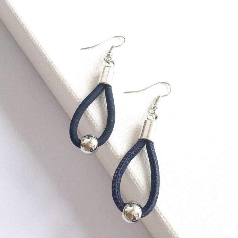 Lisbon Blue Cork EARRINGS, Portuguese Jewelry, Lisboa Souvenirs, Unique Handmade Gifts for Women