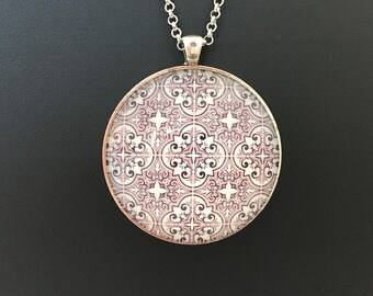 Portuguese Tile Jewelry Pendant Necklace with Big Glass Dome Cabochon, Lisboa Tiles Charm, Long Necklaces Women, Portugal Souvenir Gifts