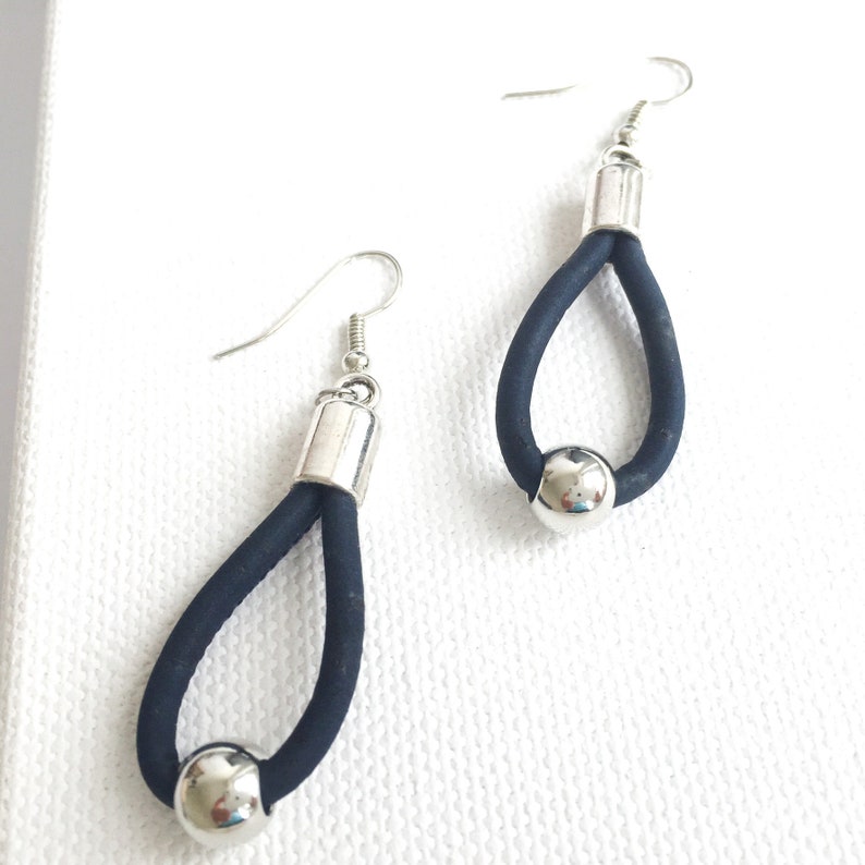 Lisbon Blue Cork EARRINGS, Portuguese Jewelry, Lisboa Souvenirs, Unique Handmade Gifts for Women