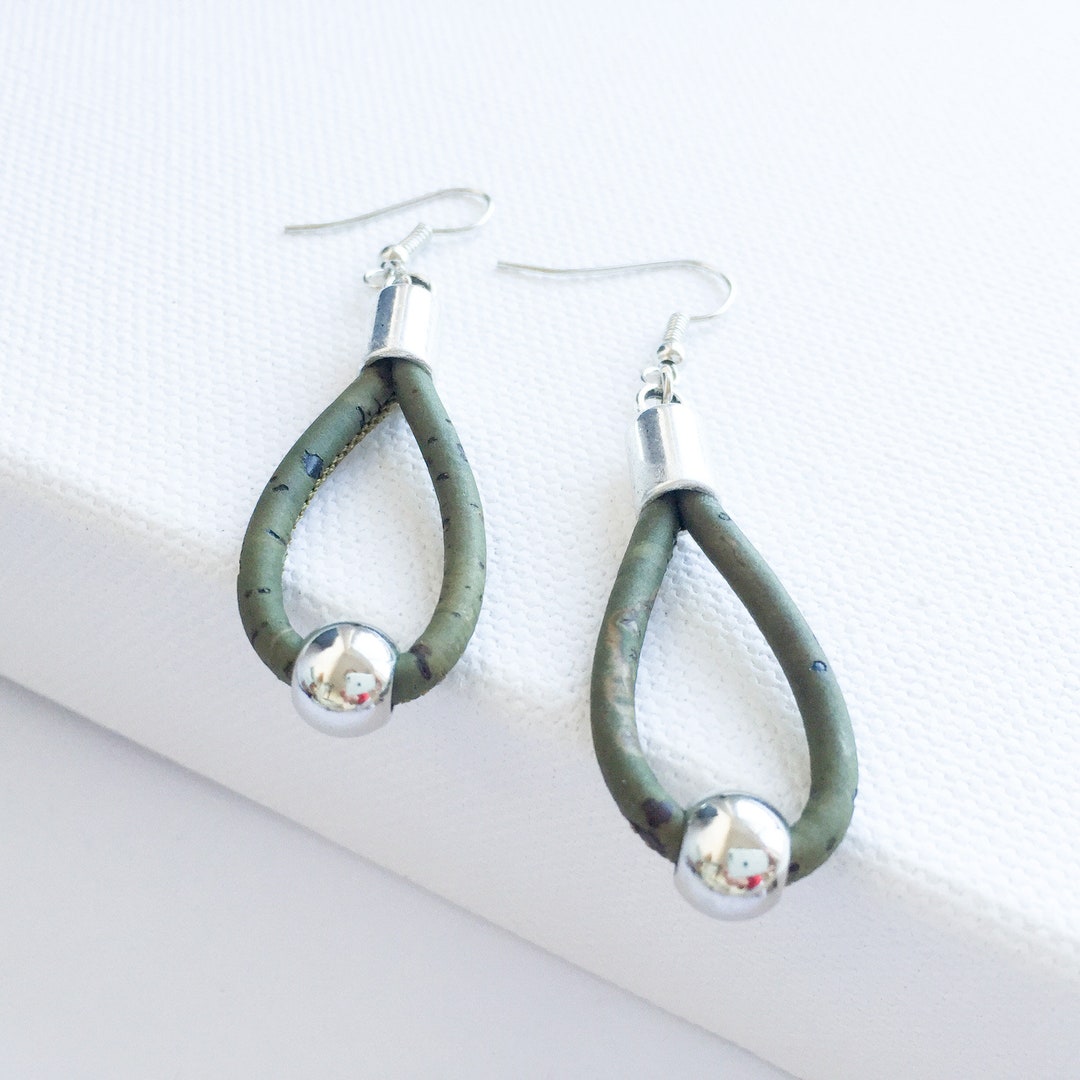 Portugal Cork Jewelry EARRINGS, Eco Friendly Gifts Women, Vegan Leather, Unique Lisbon Charms