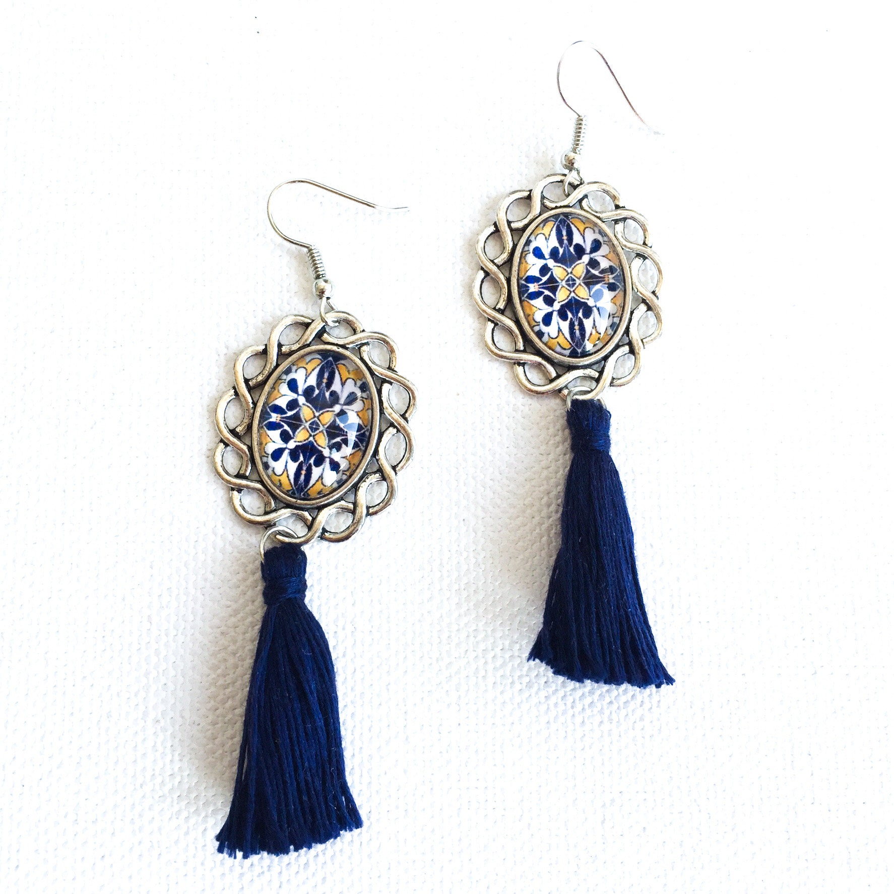 Portuguese Jewelry EARRINGS, Portuguese Tiles, Long Statement Tassel
