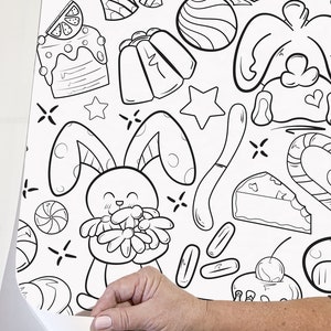 Cute Bunnies Doodle Coloring Wallpaper, KidsRoom InteractiveDecor, DIY, KidsColoringPageWall, WallMuralForKidsRoom, PeelAndStickWallpaper zdjęcie 4