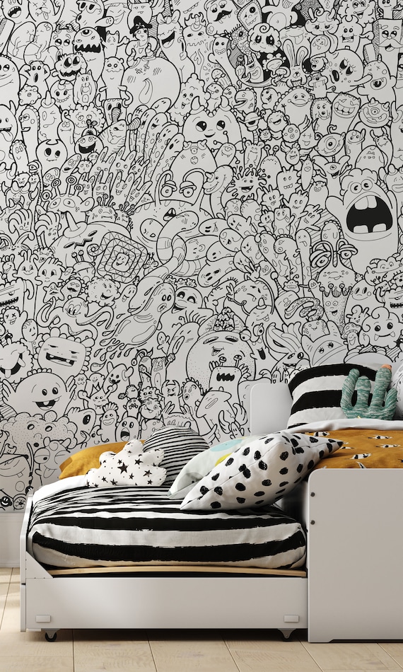 Kids Room Doodles Wallpaper, Color Me 500 Different Little