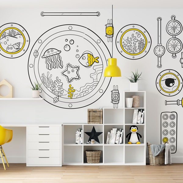 kids room doodles wallpaper, customizable wallpaper, black white wallpaper, modern home decor, removable wallpaper, No lazy wallpapers