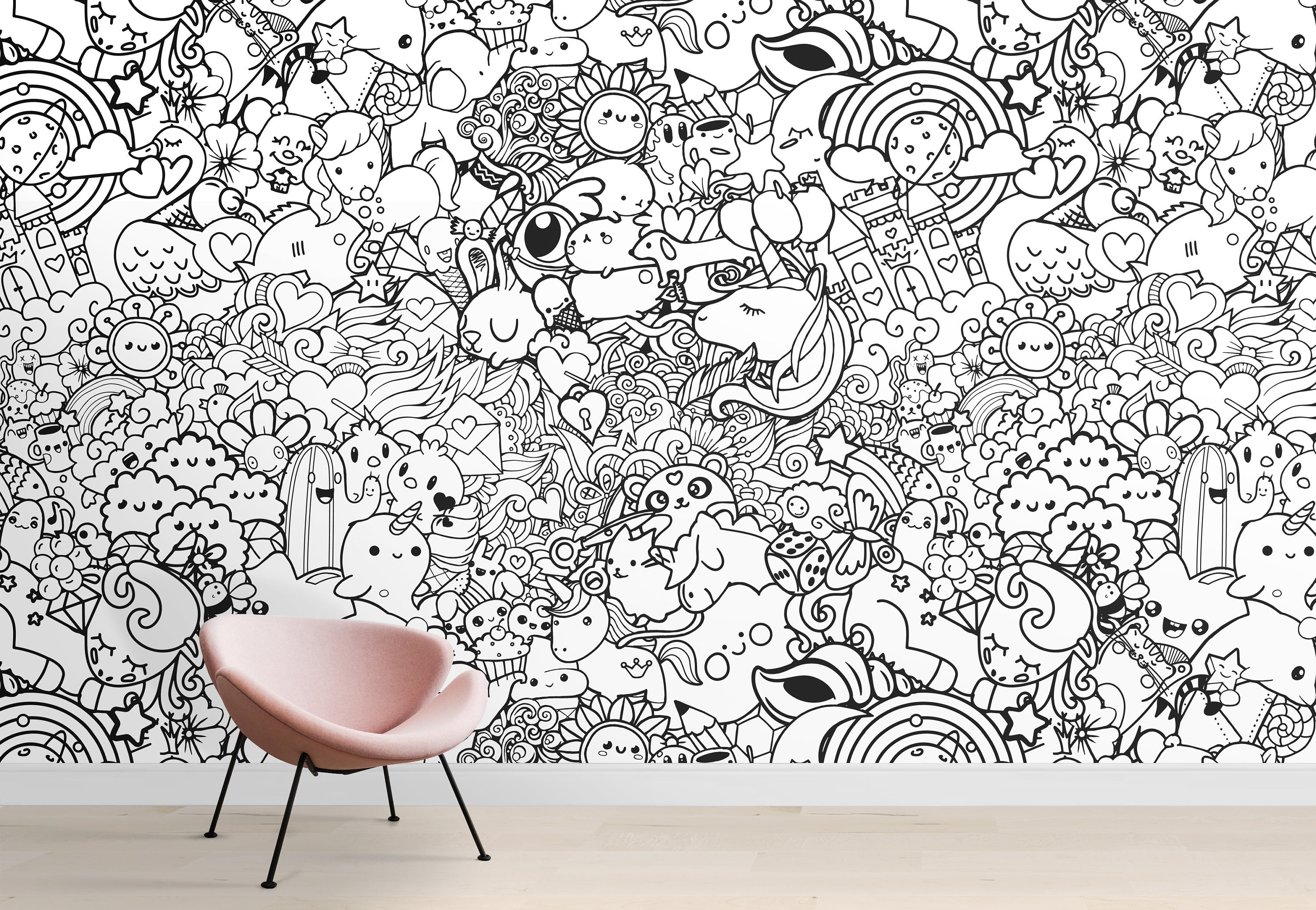 Kids Room Doodles Wallpaper Nursery Wall Murals Black White - Etsy Singapore Kids Room Doodles Wallpaper Nursery Wall Murals Black White - Etsy Singapore