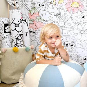 Carta da parati Meadow Coloring Doodles, carta da parati per la stanza degli adolescenti, murale Street Art Color me Doodles per la stanza dei bambini, carta da parati staccabile e adesiva
