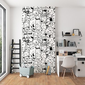kids room doodles wallpaper, nursery wall murals, black white wallpaper, modern home decor wallpaper, coloring wallpaper, no lazy wallpapers