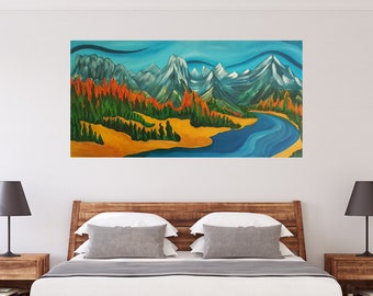 Canvas Print Abstract Art - Mountains on Fire - Home Decor, housewarming wedding birthday gift