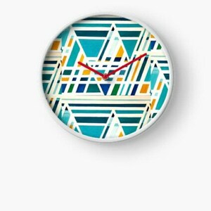 Decorative Clock Retro Mosaic Mountains  - Decorative Clock - vintage, yellow, blue, white, turquoise