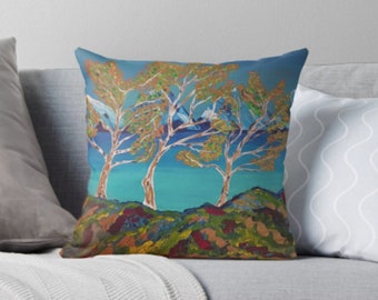 Throw Pillow Shimmer - Home Decor Pillow - trees, lake, mountains