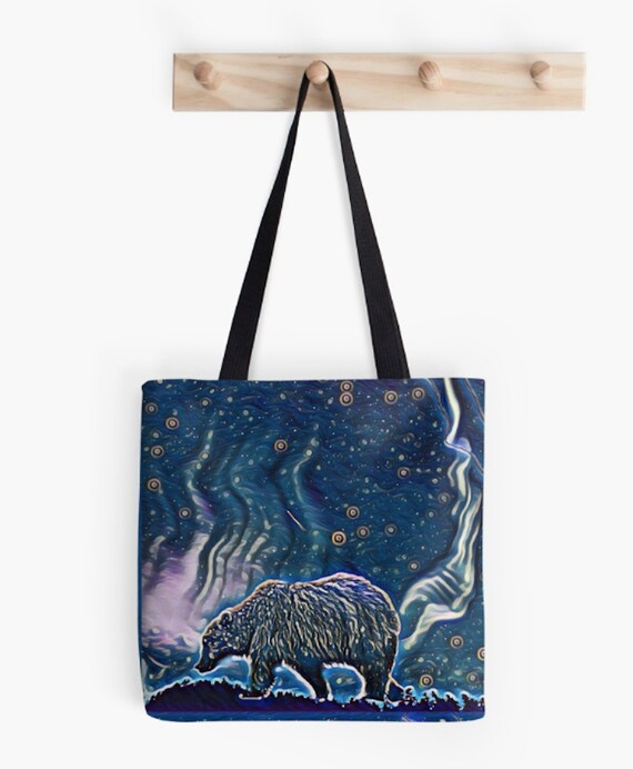 Stylish Tote Bag - "Universe Calling" -  Market Bag Shopping Bag -  blue, abstract, grizzly bear