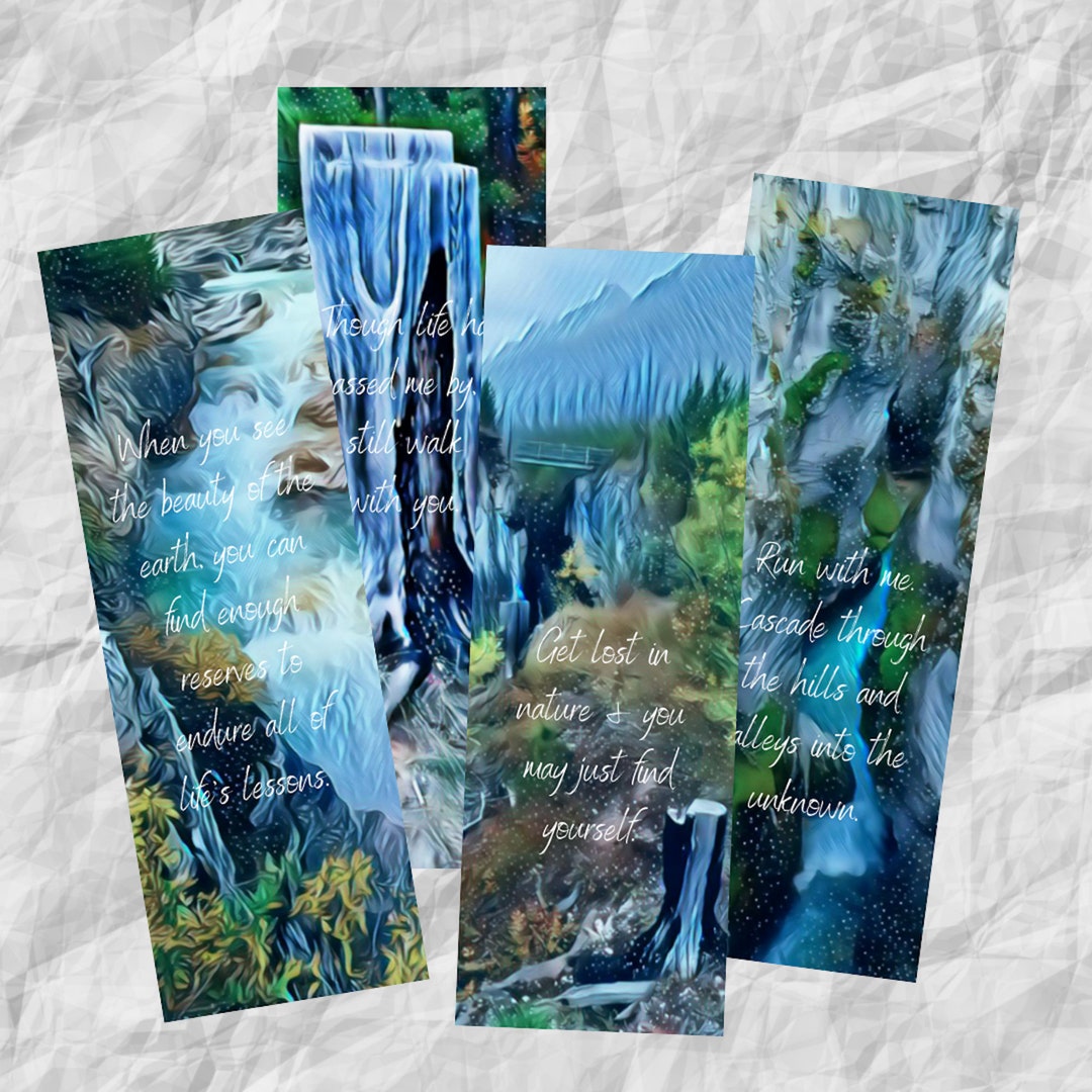 Printable Bookmark Set, Fantasy Waterfall, Gift for Reader, Book Club ...