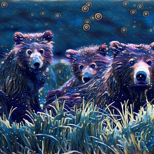 Carte de voeux personnalisée avec oeuvre d'art originale, famille ours noir, maman ours, papeterie personnalisée, carte de Noël unique
