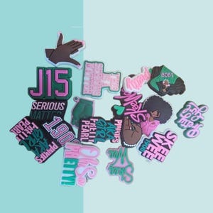 PrettyGirl, SkeeWee, J15 Pink and Green, 1908 Sorority Soror Shoe Charms