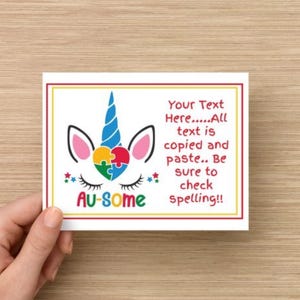 Autism Kids Custom Text Awareness/ Support Cards