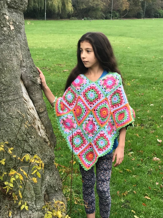 Flower Power Patchwork Poncho Girls