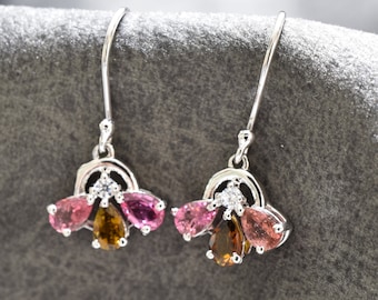 Garnet & Amethyst Harmony | Handcrafted Silver Dangle and Drop Earrings with Natural Gemstones | Jewelry Gift for Her | Wedding Jewelry