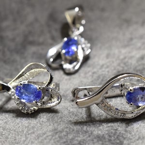 Natural Blue Tanzanite Earrings and Pendant Set in Sterling Silver by Afghan Artisans | Tanzanite Harmony | Gemstone Jewelry Gift Set