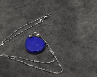 Handmade Lapis Lazuli Teardrop Pendant Necklace | Sterling Silver Chain