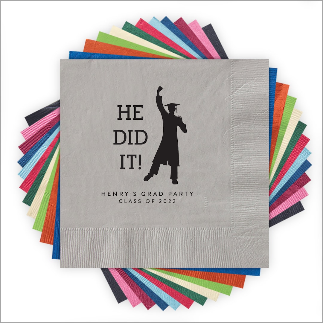 He Did It Graduation Napkins / Letterpress Custom Napkins 4203_HOL Etsy