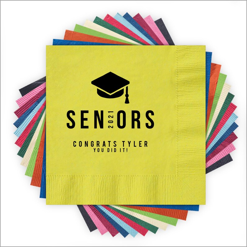 Seniors Grad Cap Graduation Napkins / Letterpress Custom Napkins 4216