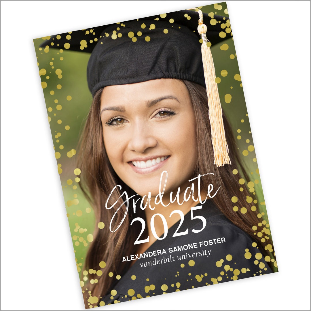 Faux Confetti Grad Announcement Custom Photo Cards 4093 Etsy