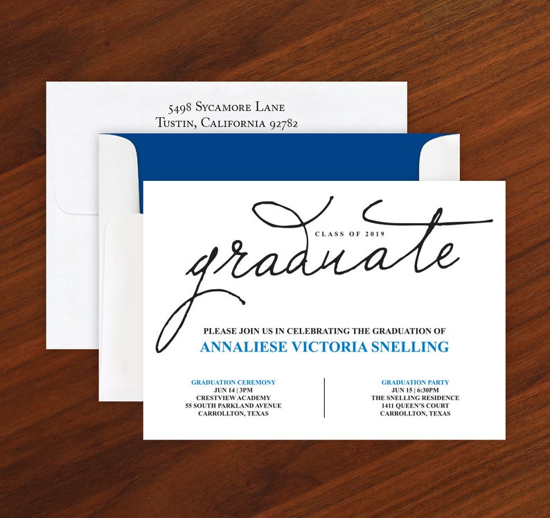 Simple Script Graduation Invite Custom Cards Grad Announcement 4255