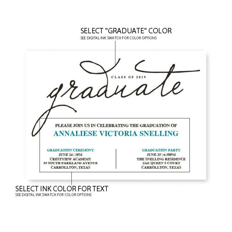 Simple Script Graduation Invite Custom Cards Grad Announcement 4255