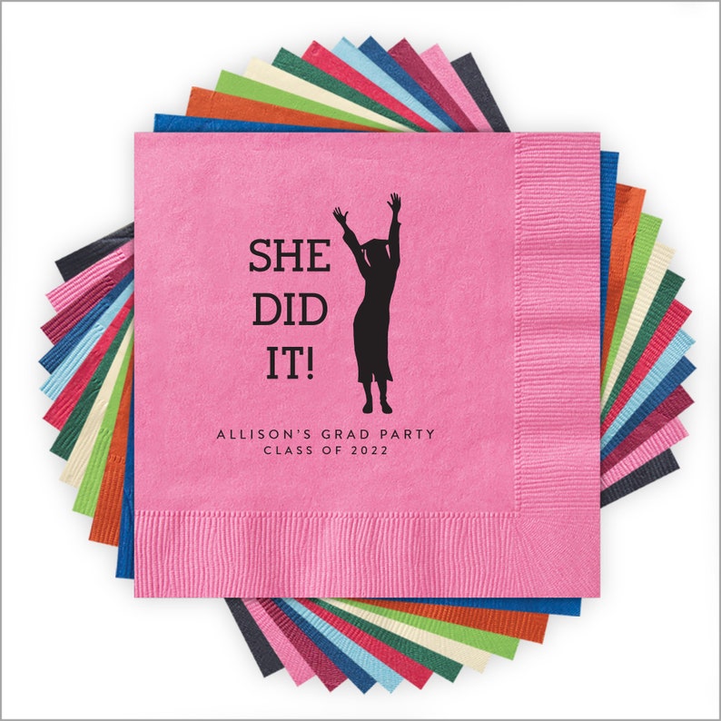 She Did It Graduation Napkins / Letterpress Custom Napkins Etsy