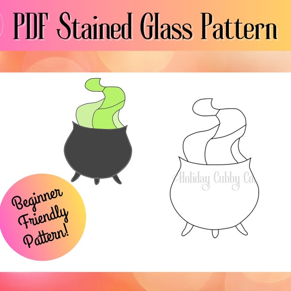 Witch's Cauldron Stained Glass Pattern - Halloween downloadable PDF