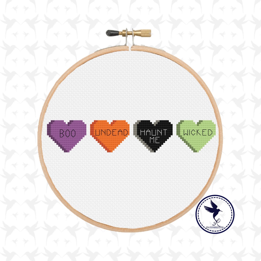 Haunted Halloween Conversation Hearts PDF Cross Stitch Etsy