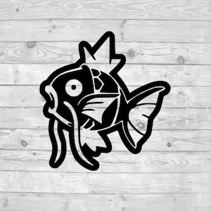 May include: Black and white illustration of a stylized fish with a large fin and a long, curved tail.