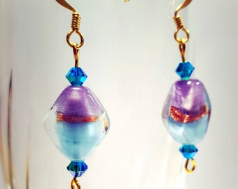 Cadeau Femme Boucles d'oreilles en plaqué or et verre de Murano