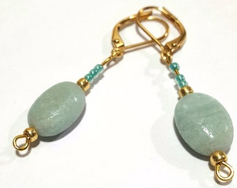 Cadeau Femme Boucles d'oreilles dormeuses en plaqué or et amazonite