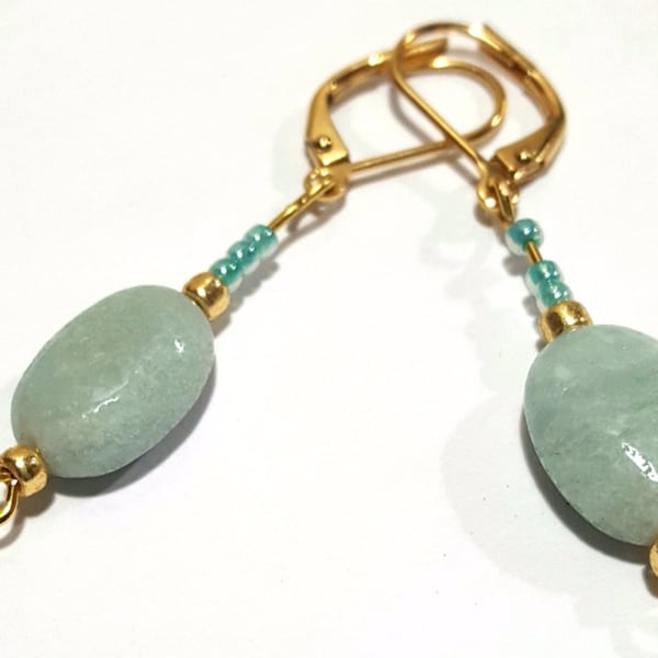 Cadeau Femme Boucles d'oreilles dormeuses en plaqué or et amazonite