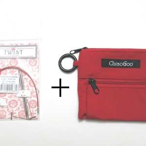 Chiaogoo MINI Twist SHORTIES Combo Pack US 000 - 3 with Red Accessory Pouch - Chiaogoo Red Mini Shorties Combo Pack knitting needle