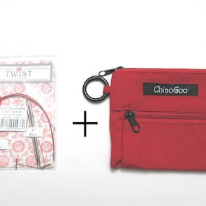 Chiaogoo MINI Twist SHORTIES Combo Pack US 000 - 3 with Red Accessory Pouch - Chiaogoo Red Mini Shorties Combo Pack knitting needle