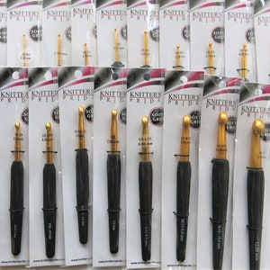 SET OF 19-2mm to 12mm Crochet hooks-Knitter&#39;s Pride Aluminum Gold Soft Grip Crochet hooks-Knitter&#39;s Pride crochet hooks-Light crochet hook