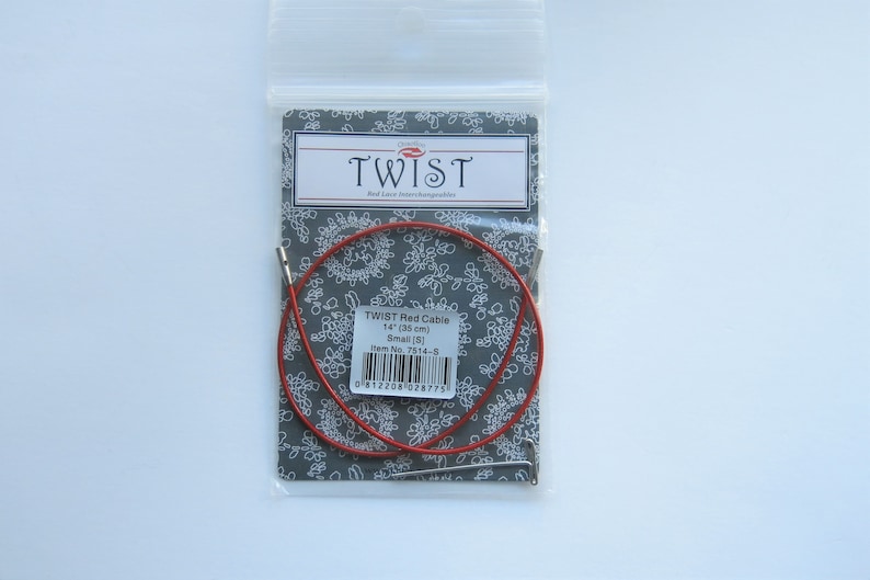 Puede incluir: Cable de tejer rojo para agujas circulares, de 35 cm (14 pulgadas) de largo, etiquetado como "TWIST Red Cable 14" (35 cm) Small [8] Item No. 7514-8"