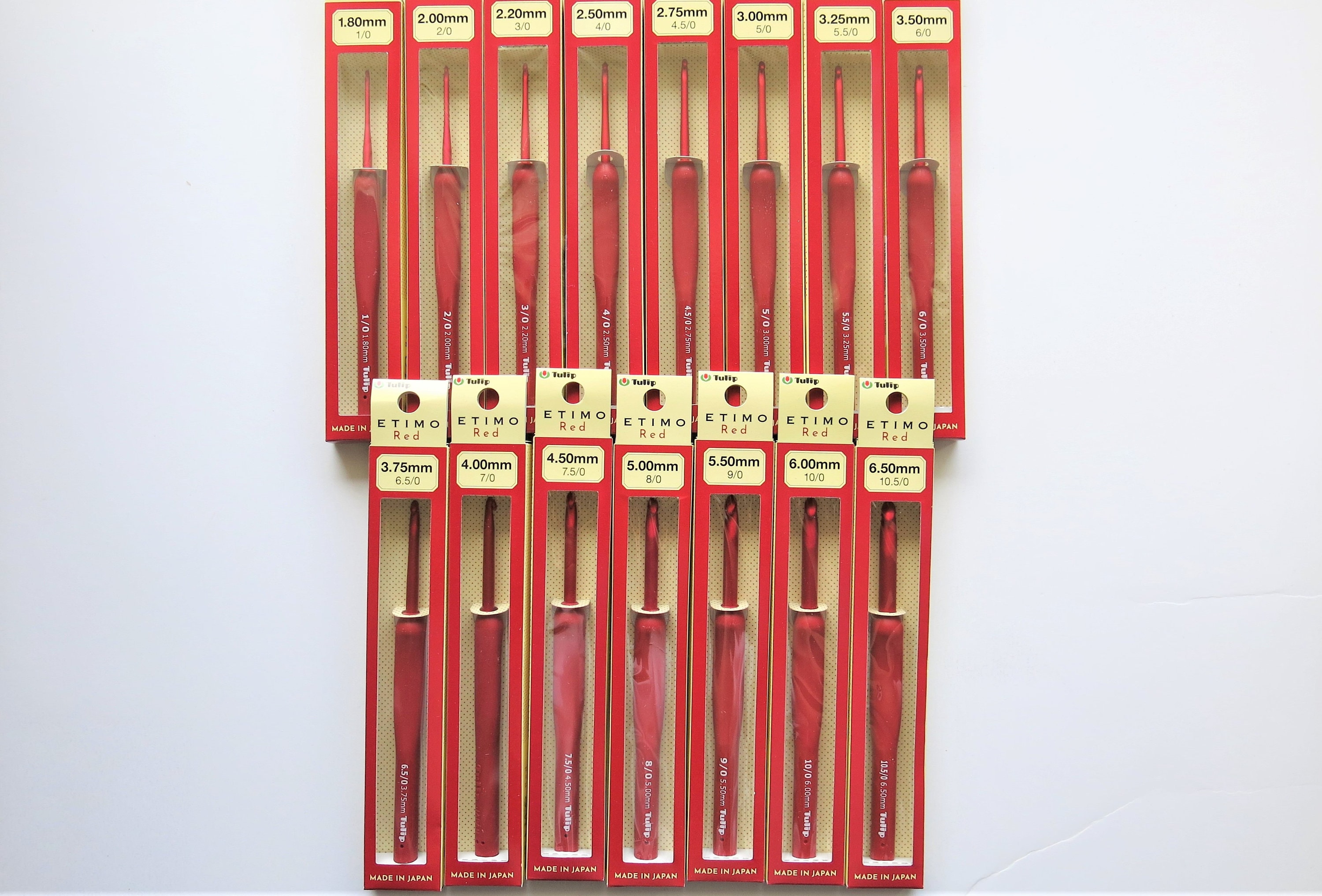 SET OF 15- All Sizes Tulip Etimo Red Crochet Hook With Cushion